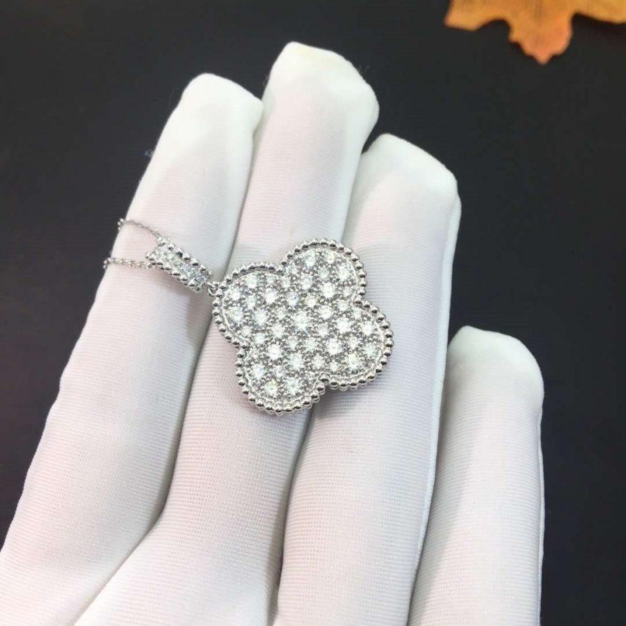 [Rani Jewelry]CLOVER 25MM SILVER FULL DIAMOND BIG CLOVER NECKLACE