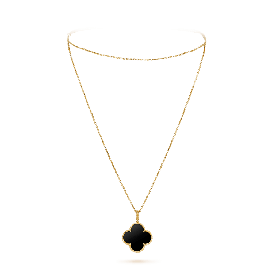 [Rani Jewelry]CLOVER 25MM GOLD ONYX BIG CLOVER NECKLACE