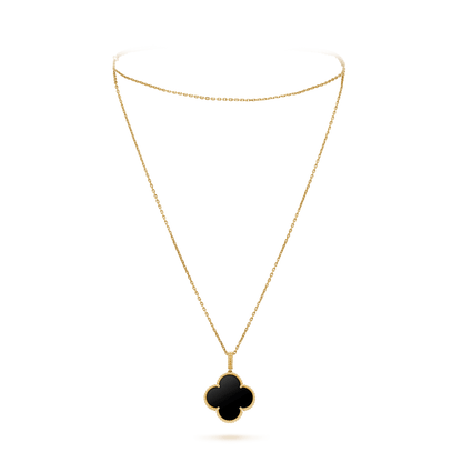 [Rani Jewelry]CLOVER 25MM GOLD ONYX BIG CLOVER NECKLACE