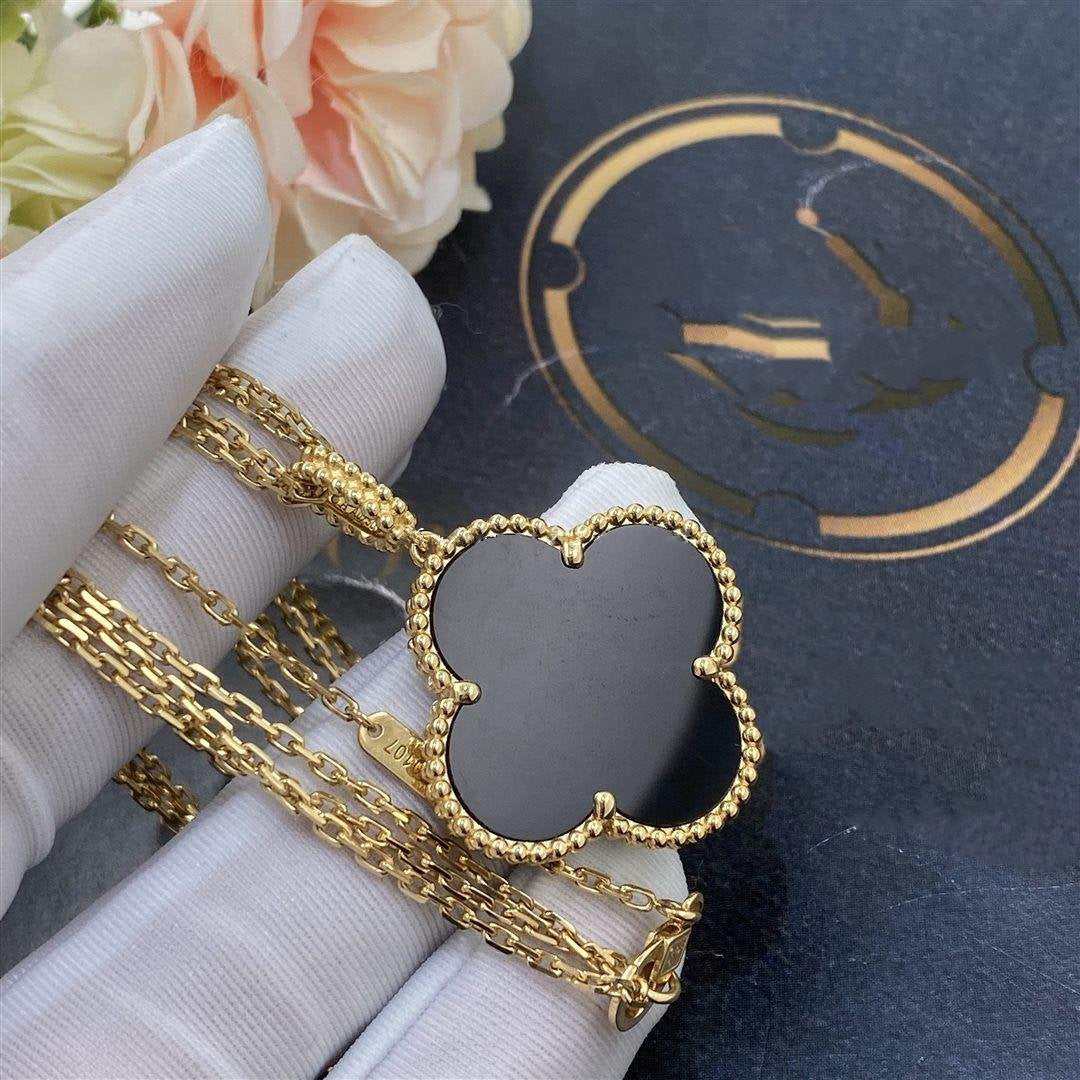 [Rani Jewelry]CLOVER 25MM GOLD ONYX BIG CLOVER NECKLACE