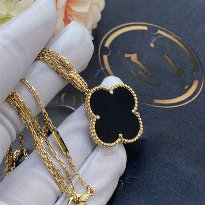 [Rani Jewelry]CLOVER 25MM GOLD ONYX BIG CLOVER NECKLACE