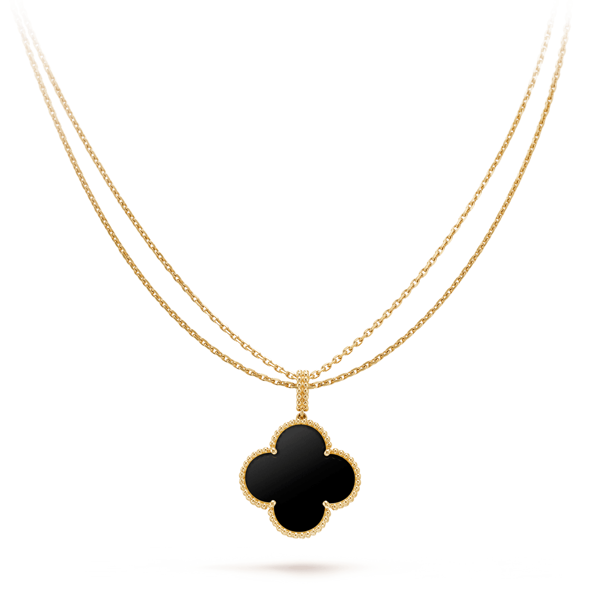 [Rani Jewelry]CLOVER 25MM GOLD ONYX BIG CLOVER NECKLACE