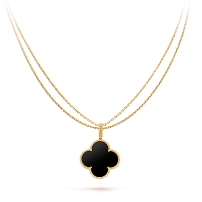 [Rani Jewelry]CLOVER 25MM GOLD ONYX BIG CLOVER NECKLACE