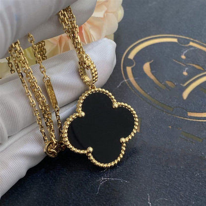[Rani Jewelry]CLOVER 25MM GOLD ONYX BIG CLOVER NECKLACE