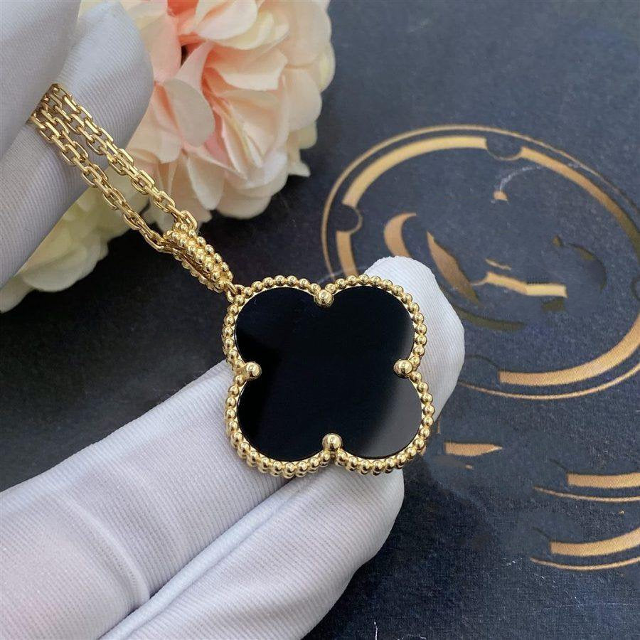 [Rani Jewelry]CLOVER 25MM GOLD ONYX BIG CLOVER NECKLACE