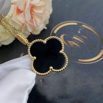 [Rani Jewelry]CLOVER 25MM GOLD ONYX BIG CLOVER NECKLACE