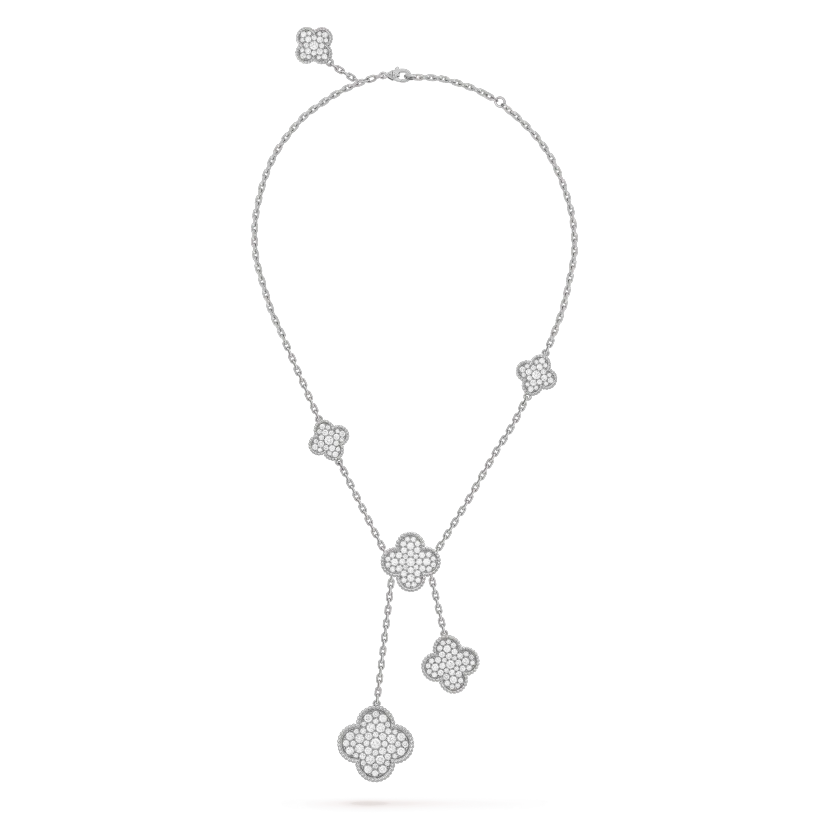 [Rani Jewelry]CLOVER 5 MOTIFS SILVER DIAMONDS NECKLACE
