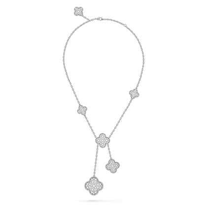 [Rani Jewelry]CLOVER 5 MOTIFS SILVER DIAMONDS NECKLACE