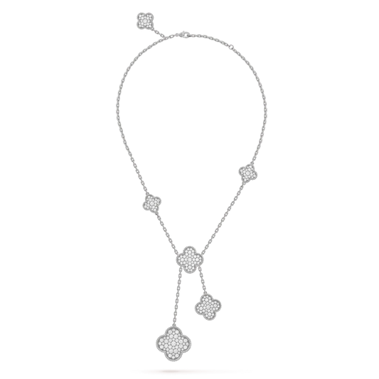 [Rani Jewelry]CLOVER 5 MOTIFS SILVER DIAMONDS NECKLACE