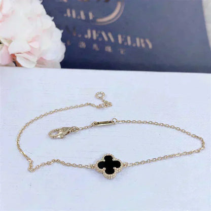 [Rani Jewelry]CLOVER ONYX SINGLE FLOWER BRACELET