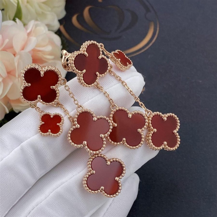 [Rani Jewelry]CLOVER EARRINGS CARNELIAN 4 MOTIFS PINK GOLD