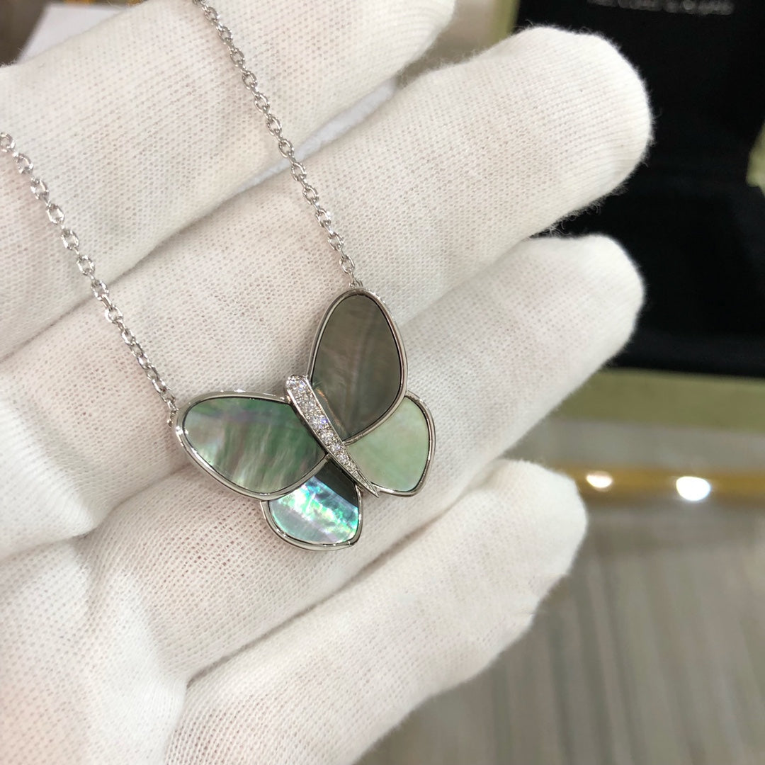 [Rani Jewelry]LARGE BUTTERFLY SILVER PENDANT DIAMOND NECKLACE