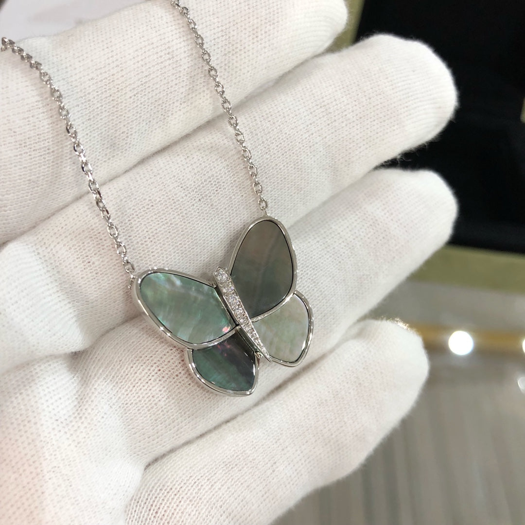[Rani Jewelry]LARGE BUTTERFLY SILVER PENDANT DIAMOND NECKLACE