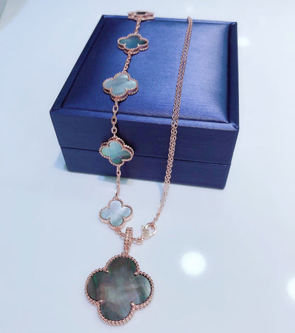 [Rani Jewelry]COMBINED BRACELET 5 MOTIFS AND NECKLACE DARK MOP ROSE GOLD