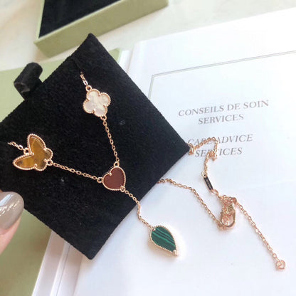 [Rani Jewelry]LUCKY SPRING 4 MOTIFS ROSE GOLD NECKLACE