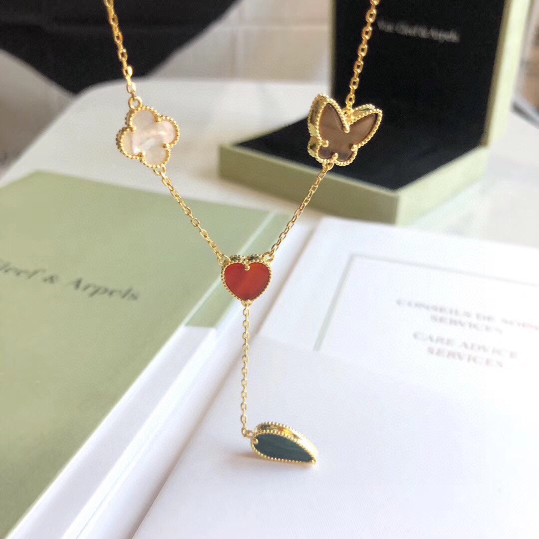 [Rani Jewelry]LUCKY SPRING 4 MOTIFS ROSE GOLD NECKLACE