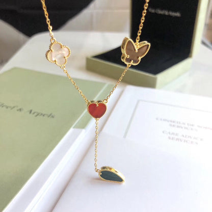 [Rani Jewelry]LUCKY SPRING 4 MOTIFS ROSE GOLD NECKLACE