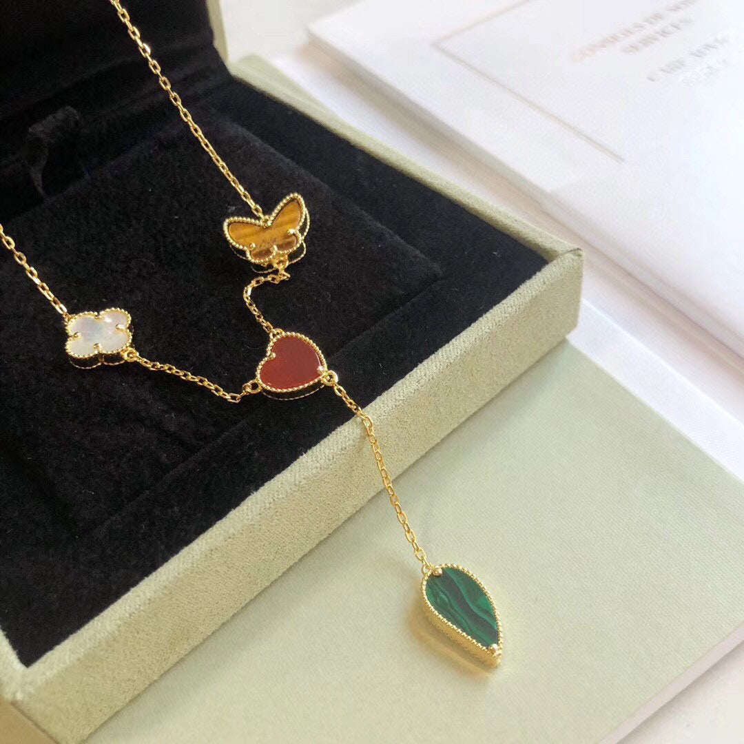 [Rani Jewelry]LUCKY SPRING 4 MOTIFS ROSE GOLD NECKLACE