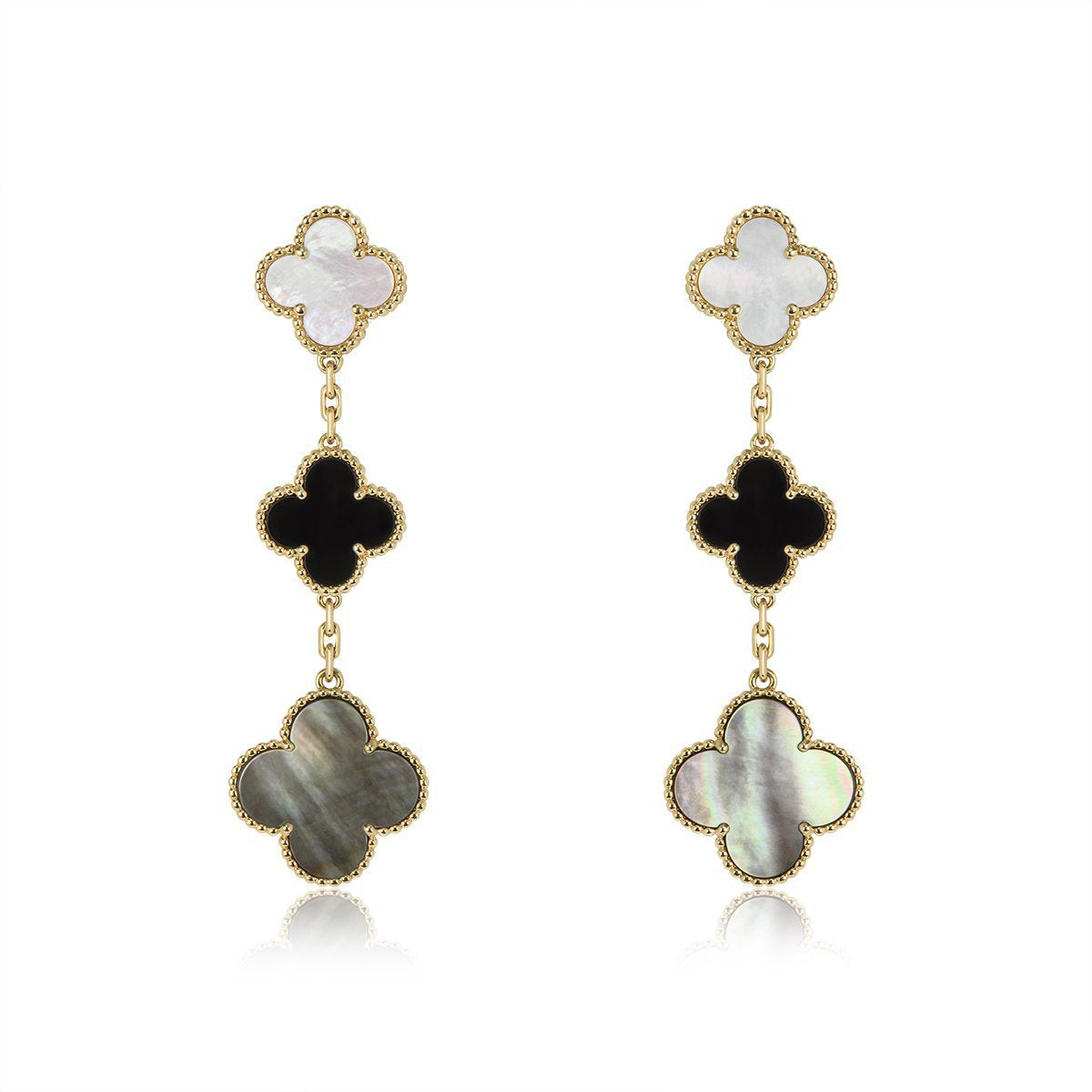 [Rani Jewelry]CLOVER EARRINGS GOLD ONYX MOP 3 MOTIF