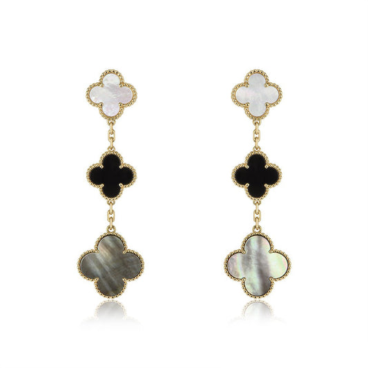 [Rani Jewelry]CLOVER EARRINGS GOLD ONYX MOP 3 MOTIF