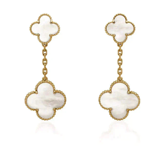 [Rani Jewelry]CLOVER 2 MOTIF WHITE MOP EARRINGS