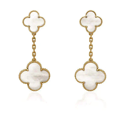 [Rani Jewelry]CLOVER 2 MOTIF WHITE MOP EARRINGS